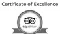 It's an image of a "Certificate of Excellence" with a logo that resembles the TripAdvisor logo. The logo is encircled with a ribbon design. logo on footer section.